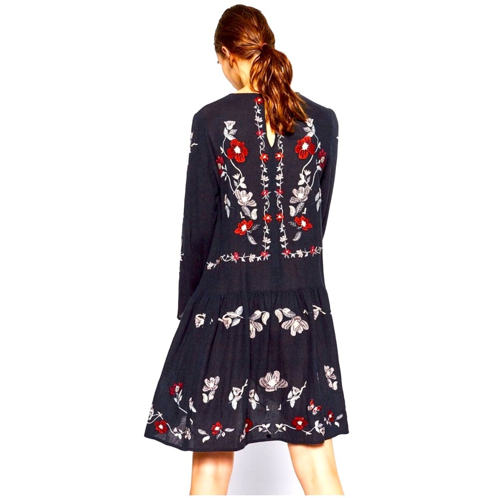 Zara Black Floral Embroidered Long-Sleeve Tunic Dress - Picture 4 of 15